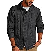 PJ PAUL JONES Men's Cardigan Sweaters Stand Collar Long Sleeve Cable Knit Button Down Sweater