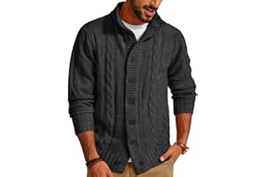 PJ PAUL JONES Men's Cardigan Sweaters Stand Collar Long Sleeve Cable Knit Button Down Sweater