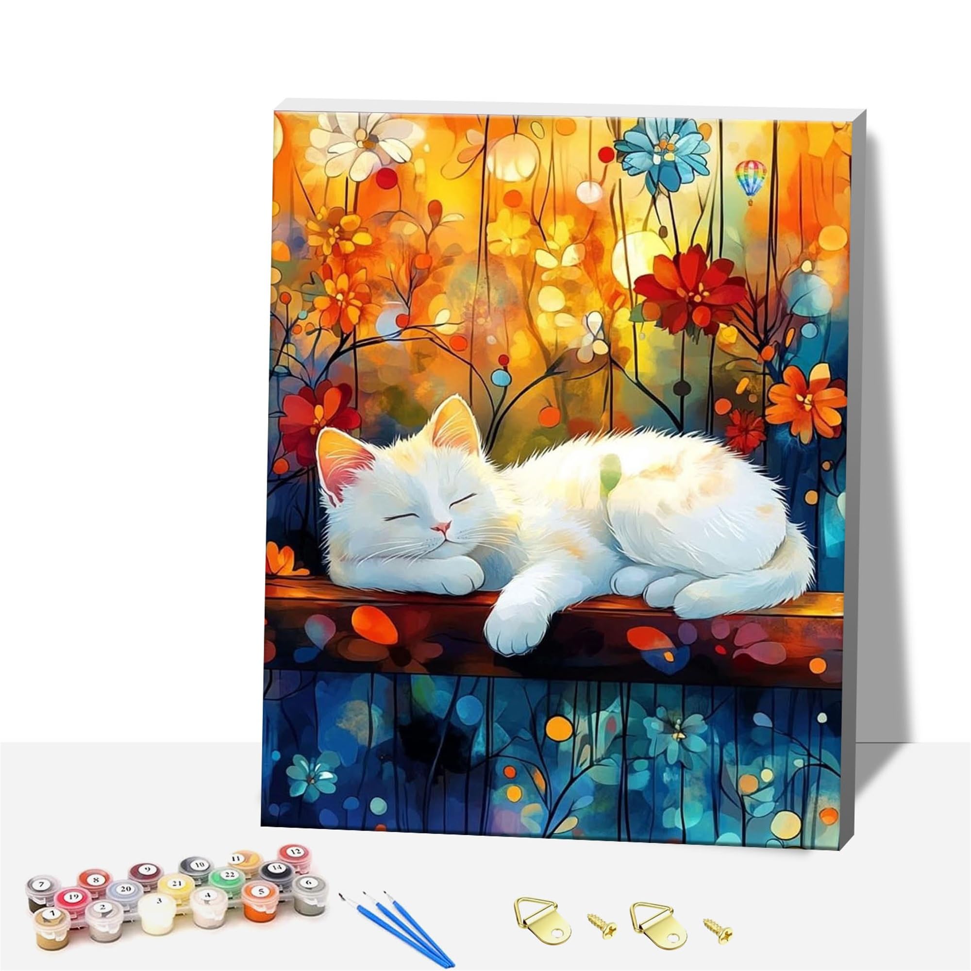ZHOSOHO DIY Wooden Framed Paint by Numbers Kits for Adults,Painting Kit on Canvas, Color by Numbers Acrylic,Mini Adult Paint by Number for Home Wall Decor,Gifts (cat)