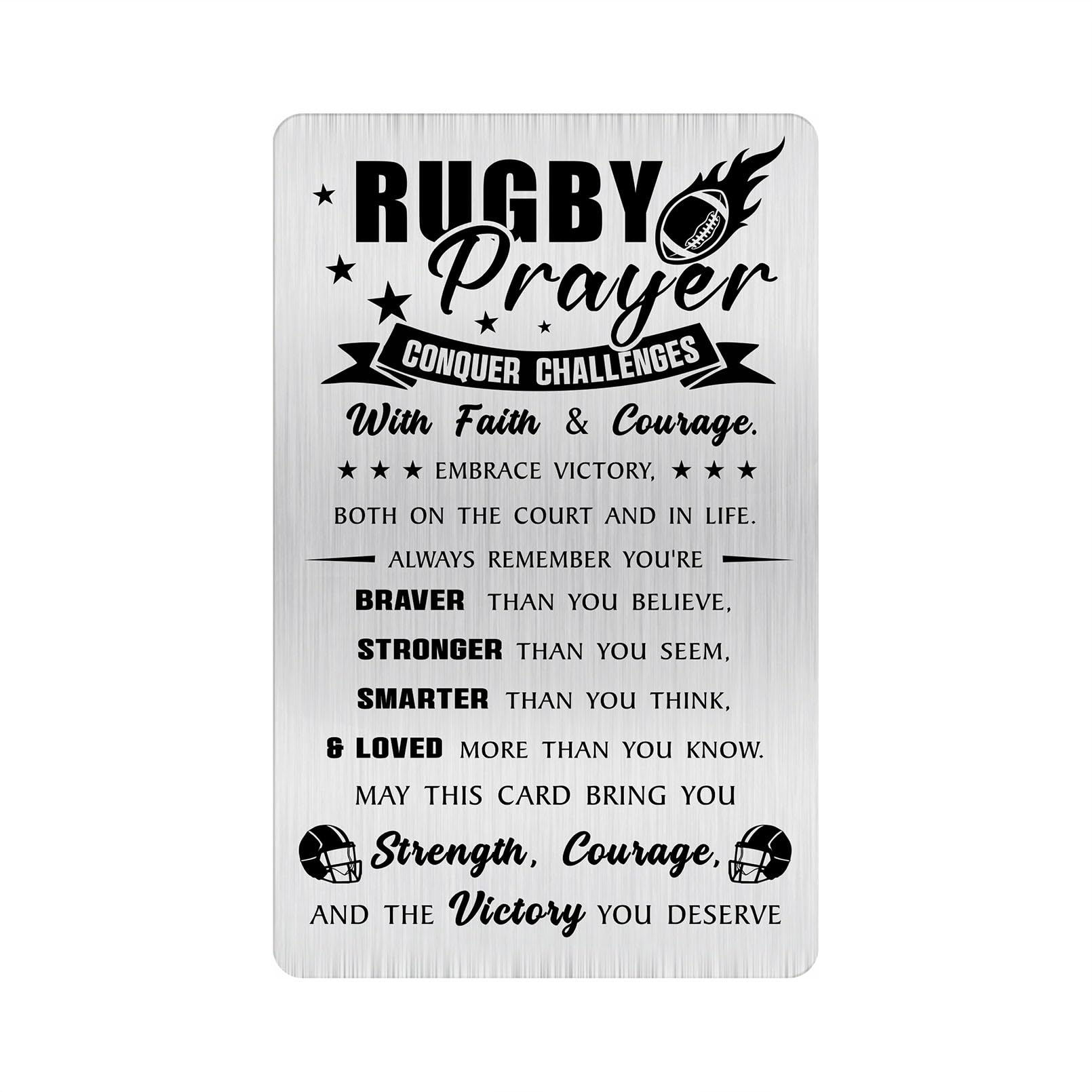Alotozo Laser Engraved Stainless Steel Rugby Prayer Wallet Card - Inspirational Gift for Rugby Players & Fans, Motivational Keepsake with Faith & Courage Quote (Credit Card Size