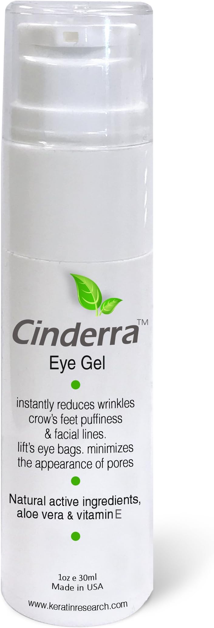 Cinderra Eye Gel 30ml instantly reduces wrinkles crow’s feet puffiness & facial lines lift’s eye bags minimizes the appearance of pores, works with makeup Natural ingredients Ageless look