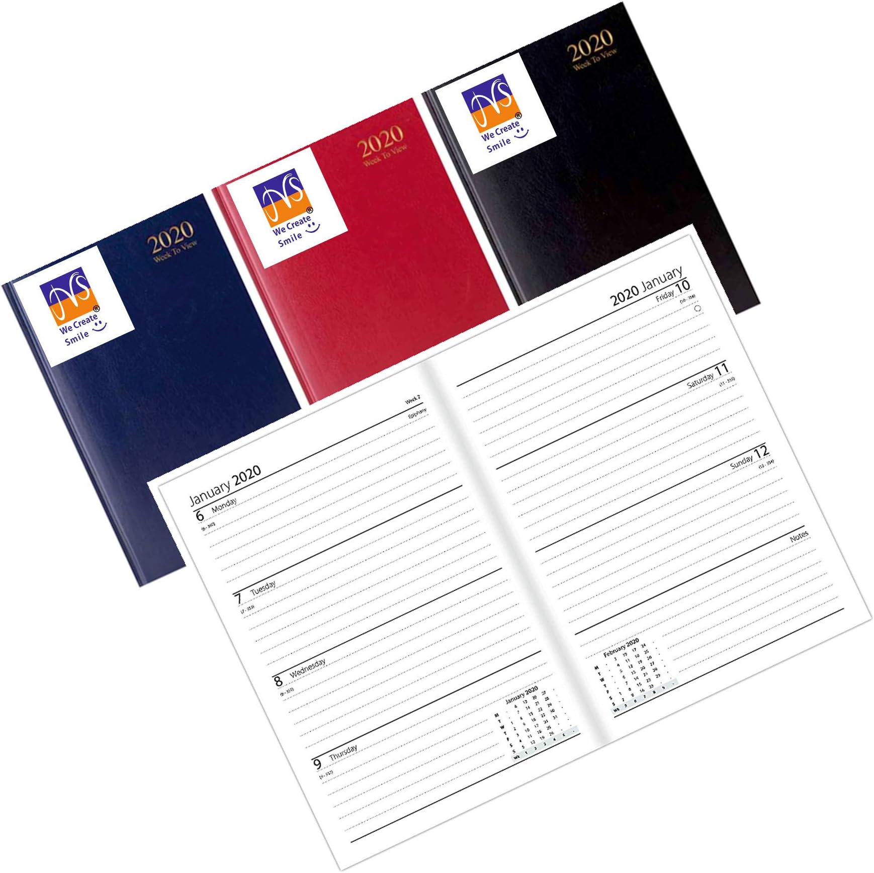 JMS® 2019 A5 Week to View Metal Corner Padded Cover Diary - Blue