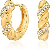 Valloey Rover Gold Hoop Earrings for Women 14k Gold Plated Simple Hoops Dainty Boho Cute Hypoallergenic Cubic Zirconia Chunky Huggie Gold Ear Jewelry for Women