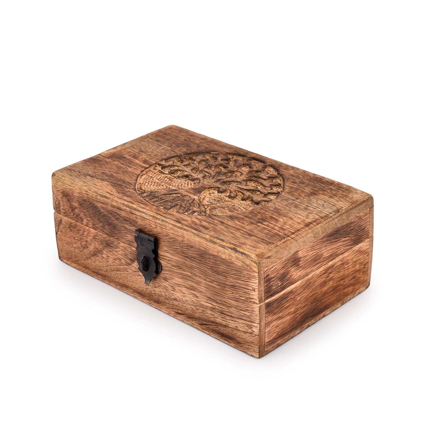 Samhita Handmade Mango Wood Tree of Life Engraving Beautifully Keepsake Box Jewellery Organiser Unique Gift Ideas for Men & Women (Flame Work Finish)
