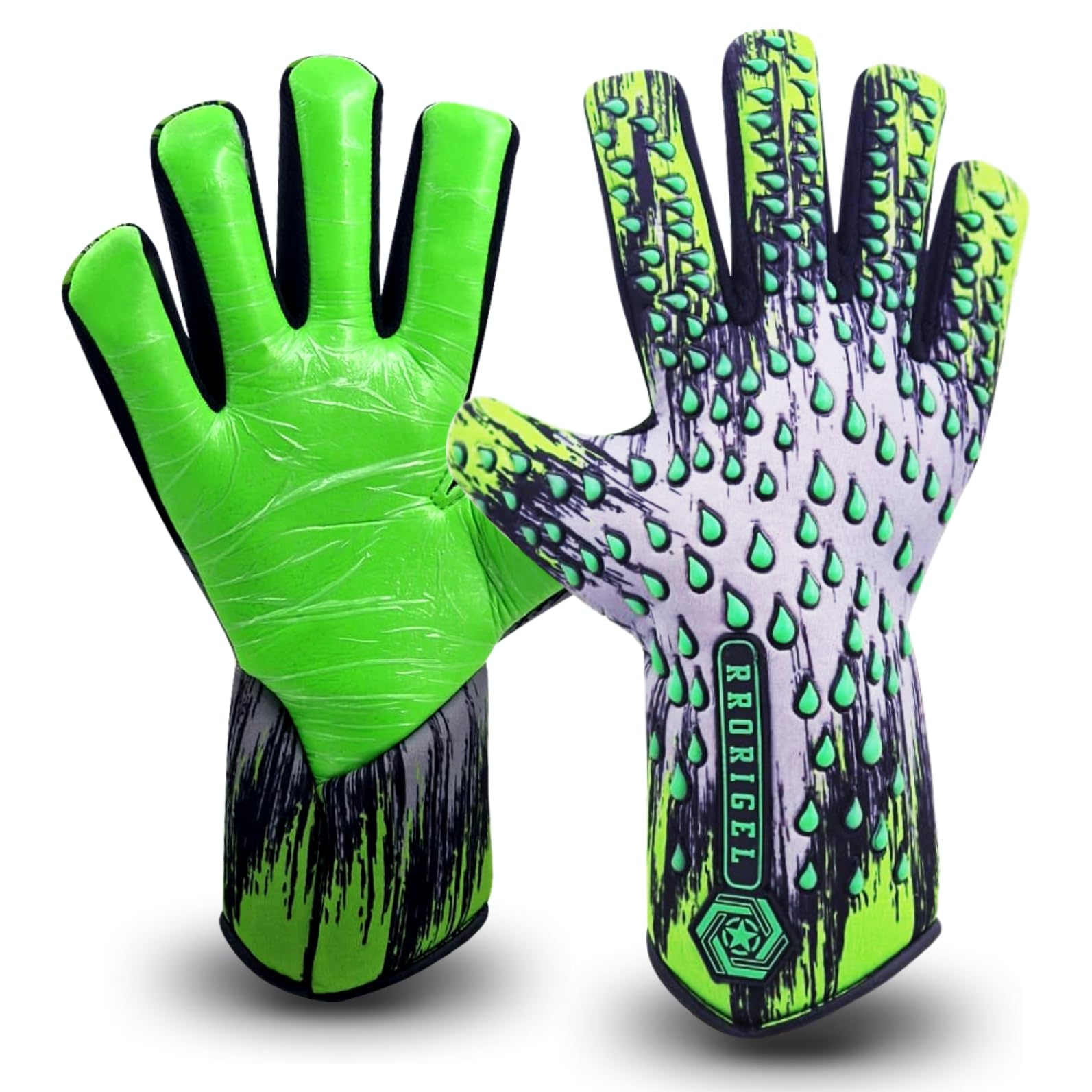 RAXAN Football Gloves Goalkeeper Gloves Adult Goalie Gloves, for Boys Senior adult Soccer goalkeeper kit, Goalie Gloves Super Grip & Protection Size 8/9/10/11 (Raptor Green, 10/11)