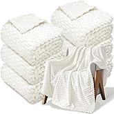 NovaSunrise 6 Pcs Fleece Throw Blanket - Turtle Velvet Jacquard Decorative Blankets 50 x 60 Inch, 240 GSM Cozy Lightweight Bed Throw for All Seasons and Valentine's Day, Donation Gifts, Beige