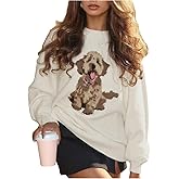 BEAUDRM Women's Dog Graphic Sweater Fall Cute Cozy Sweaters Lightweight Crew Neck Long Sleeve Knit Tops Pullover Jumper