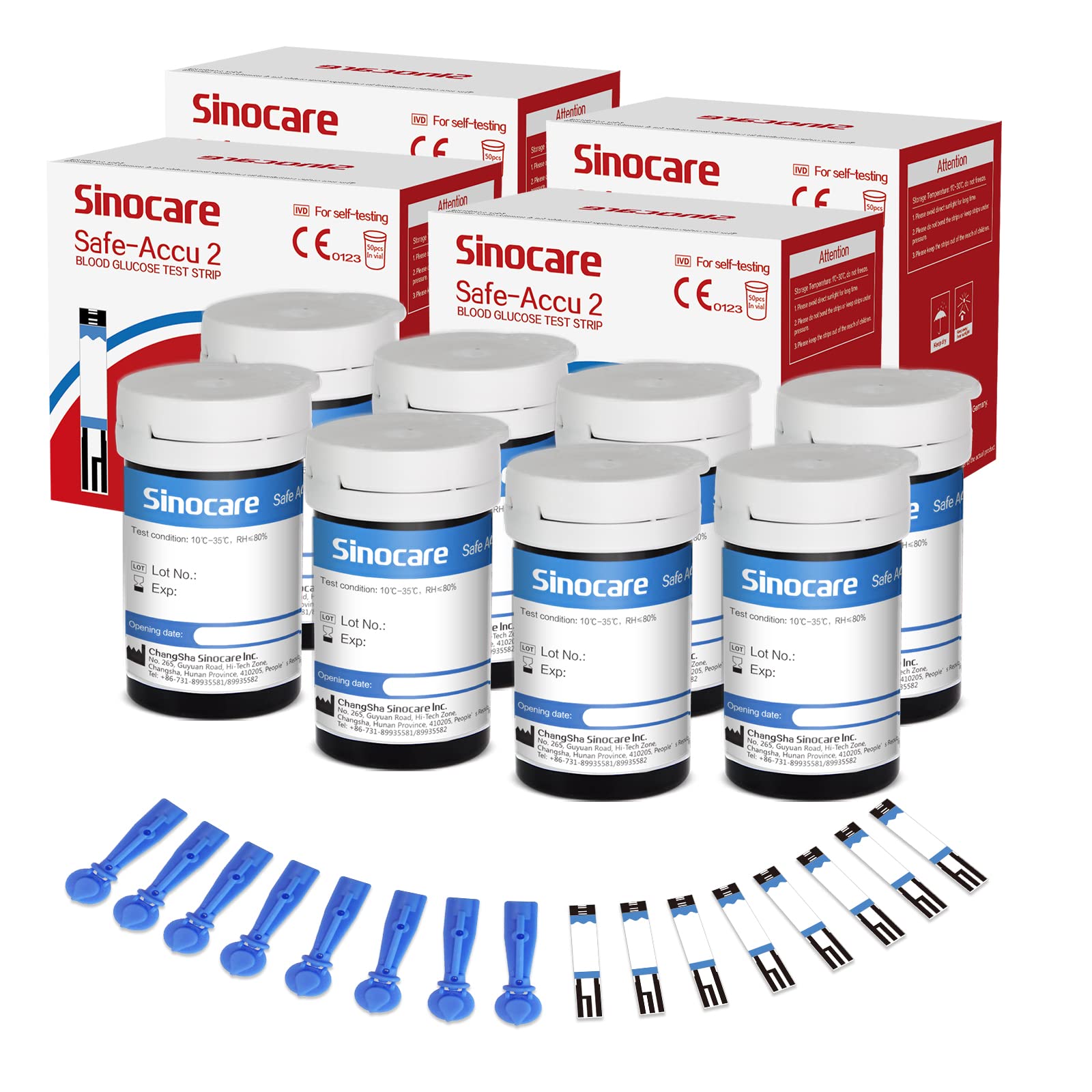 Sinocare Blood Sugar Test Strsips, 200pcs (Safe Accu2) Blood Glucose Test Strips, Diabetes Test Strips for Safe Accu2, Sinocare Test Strip