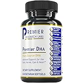 Premier Research Labs Premier DHA - Vegan DHA with Omega 3 Fatty Acids, Algae Based DHA for Women & Men, Natural DHA Supplement Suitable for Vegans- 60 Vegetarian Softgel Capsules