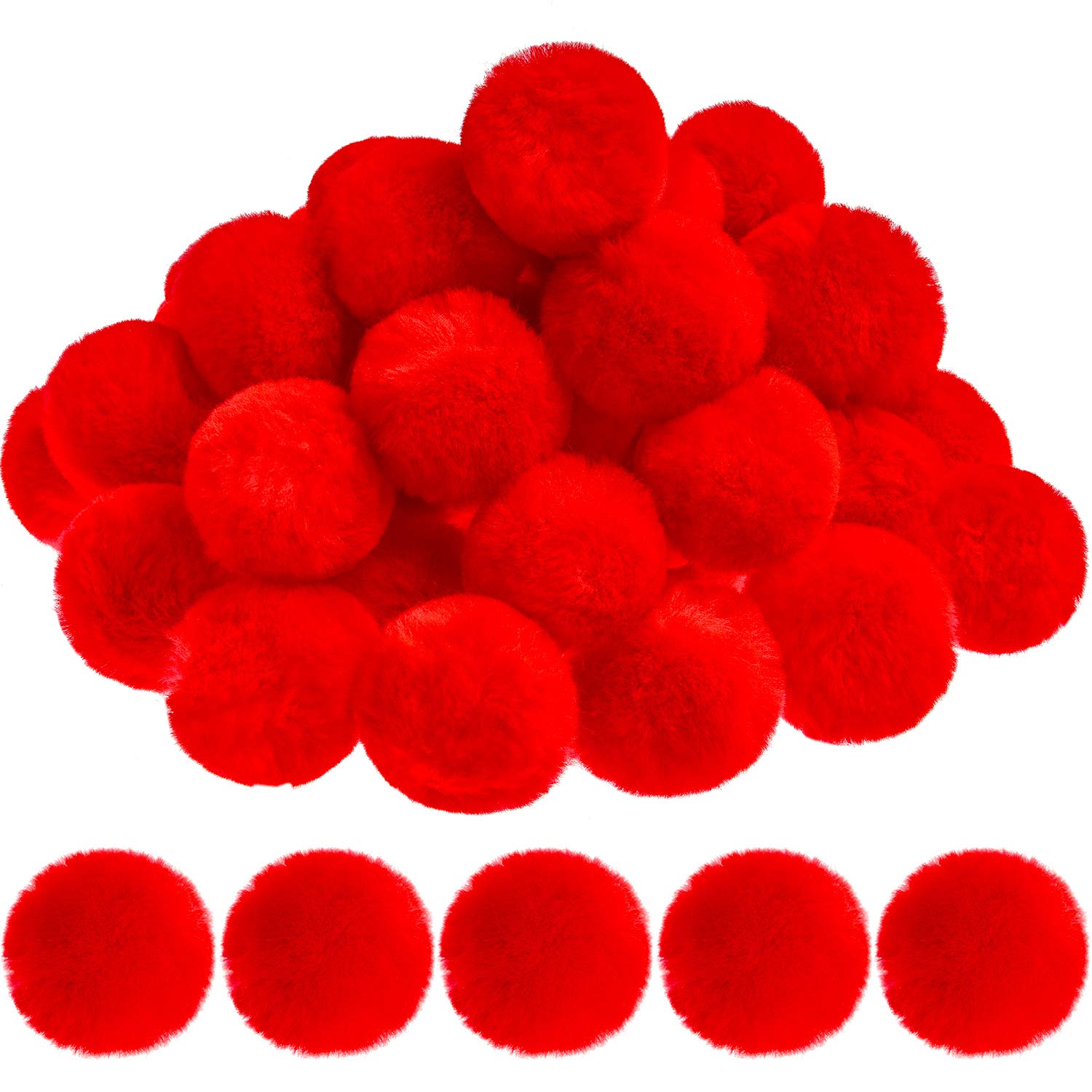 Photo 1 of Red Pom Poms Christmas Faux Fur Pompom Ball Acrylic Large Red Pompoms Crafts Holiday Pom Balls Fluffy Plush Pompom for DIY Christmas Costume Supplies Party Decorations, 2 Inches (30 Pieces)
