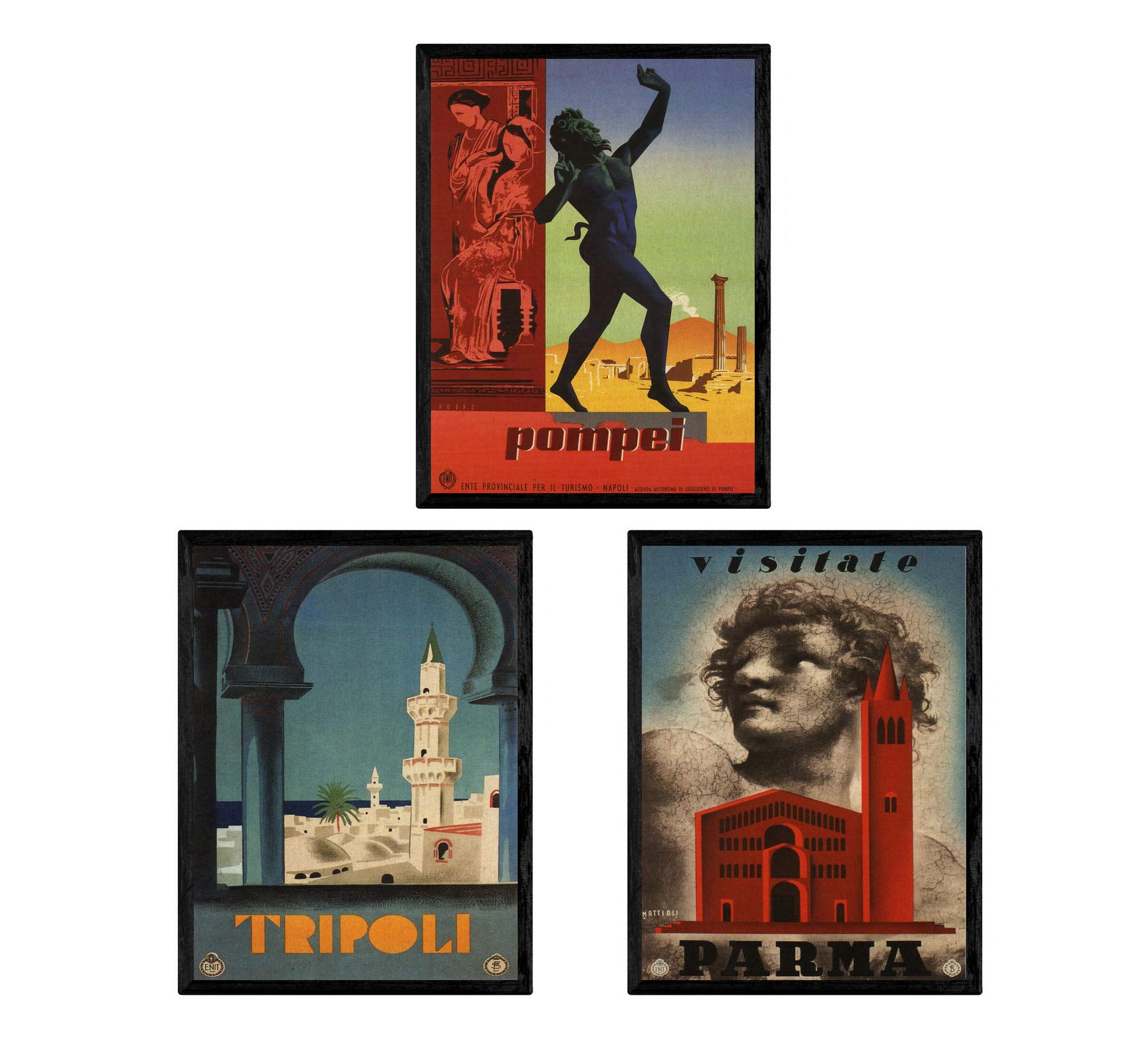 Nacnic Posters vintage. Posters advertising the world. Three vintage sheets of cities in Italy. A3 size