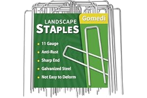 GOMEDI Landscape Staples 6 Inch 60 Pack, Garden Stakes Galvanized Garden Staples 11 Gauge, Plant Cover Stakes for Lawn Weed Barrier