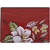 Anuschka Women’s Hand-painted Genuine Leather Credit Card Case - One Open Pocket, Four Card Holders - Crimson Garden
