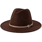 Lisianthus Women Classic Felt Fedora Wide Brim Hat with Belt Buckle