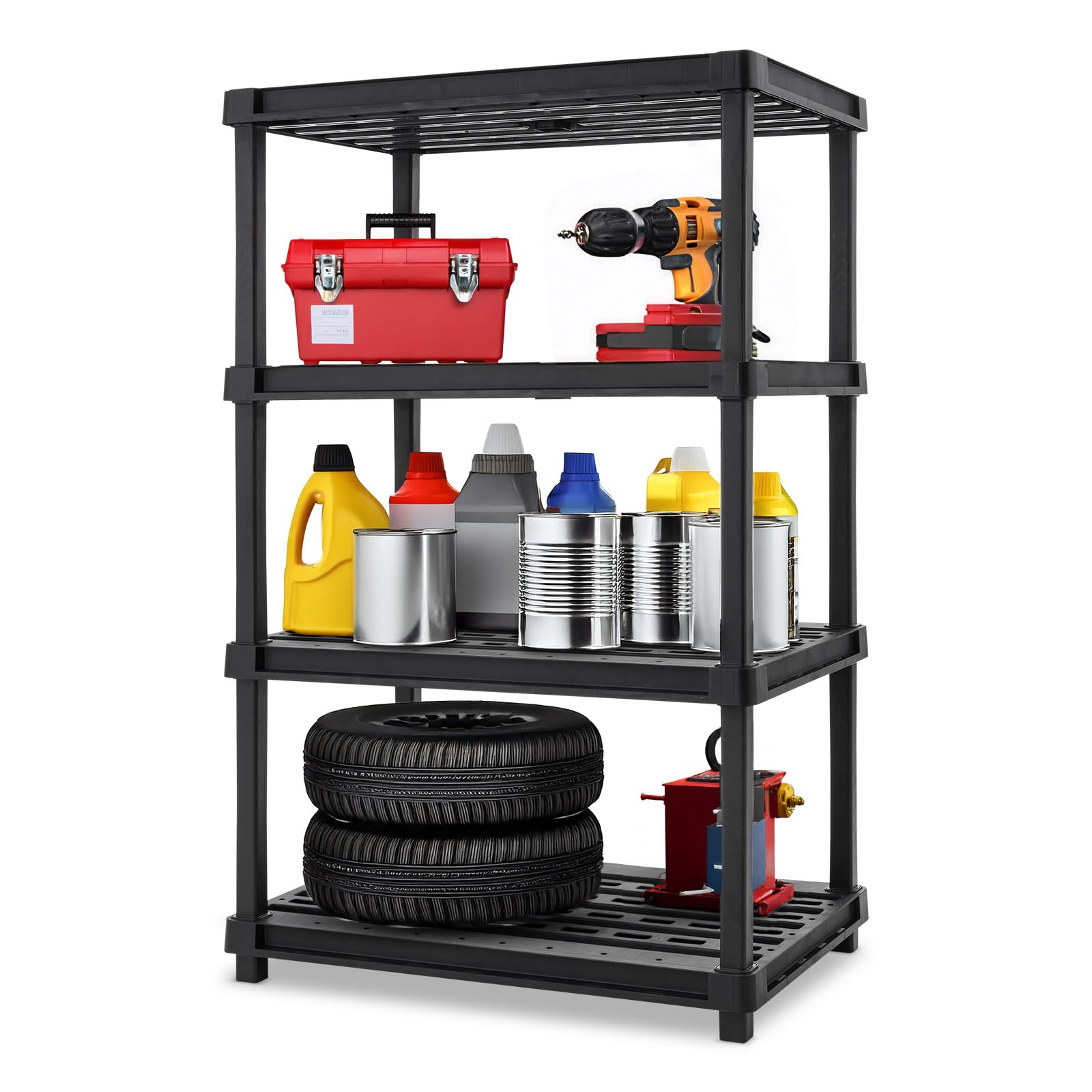 Photo 1 of *Damage to joints on a shelf bottom* IRIS USA 4-Shelf Extra Heavy Duty Deep Plastic Storage Shelves, 800lb Capacity, 57" H x 36" W x 24" D, Large Modular Shelving Unit Storage Organizer for Garage, Home, Warehouse & Gym, Rack - Black