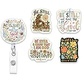 (5Pcs) Psalms 46 10 Be Still and Know That I Am God Holographic Christian Badge Reels, Inspirational ID Badge Holder Retractable Clip for Nurse Teacher Students Office Worker