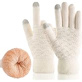Women's Winter Warm Touch Screen Gloves Womens Thermal Cable Knit Wool Fleece Lined Glove for Cold Weather