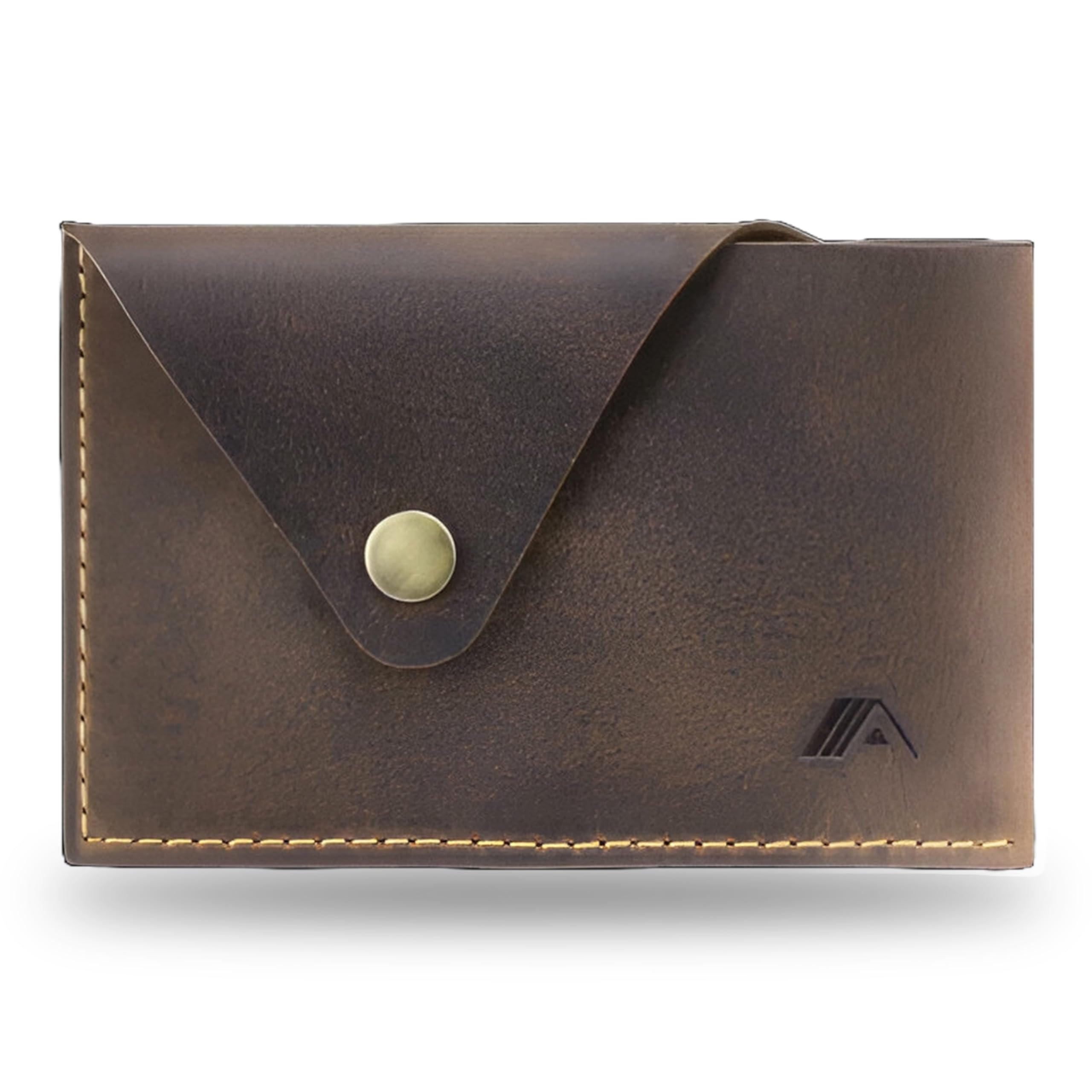 A-SLIM Tsuki Business Card Holder || Minimalist Leather Wallet for Men || Slim Design Card Holder with Button Closure || Handmade Full-Grain Leather Wallets for Men UK || Tsuki (Raw Tan)