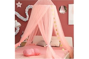 QXWREL Bed Canopy Girls Mosquito Net Canopy Dreamy Princess Tent Hanging Dome Chiffon Yarn Canopy Net Room Decor for Kids Teenager(Peach Pink)
