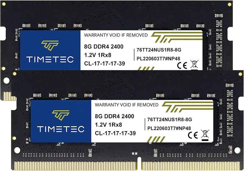 Timetec 16GB Kit 2x8GB DDR4 2400MHz PC4-19200 SODIMM Laptop RAM Non-ECC 1.2V