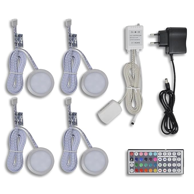 vidaXL LED RGB Beleuchtung Unterbaustrahler Unterbaulampe Möbelleuchte 4 tlg.