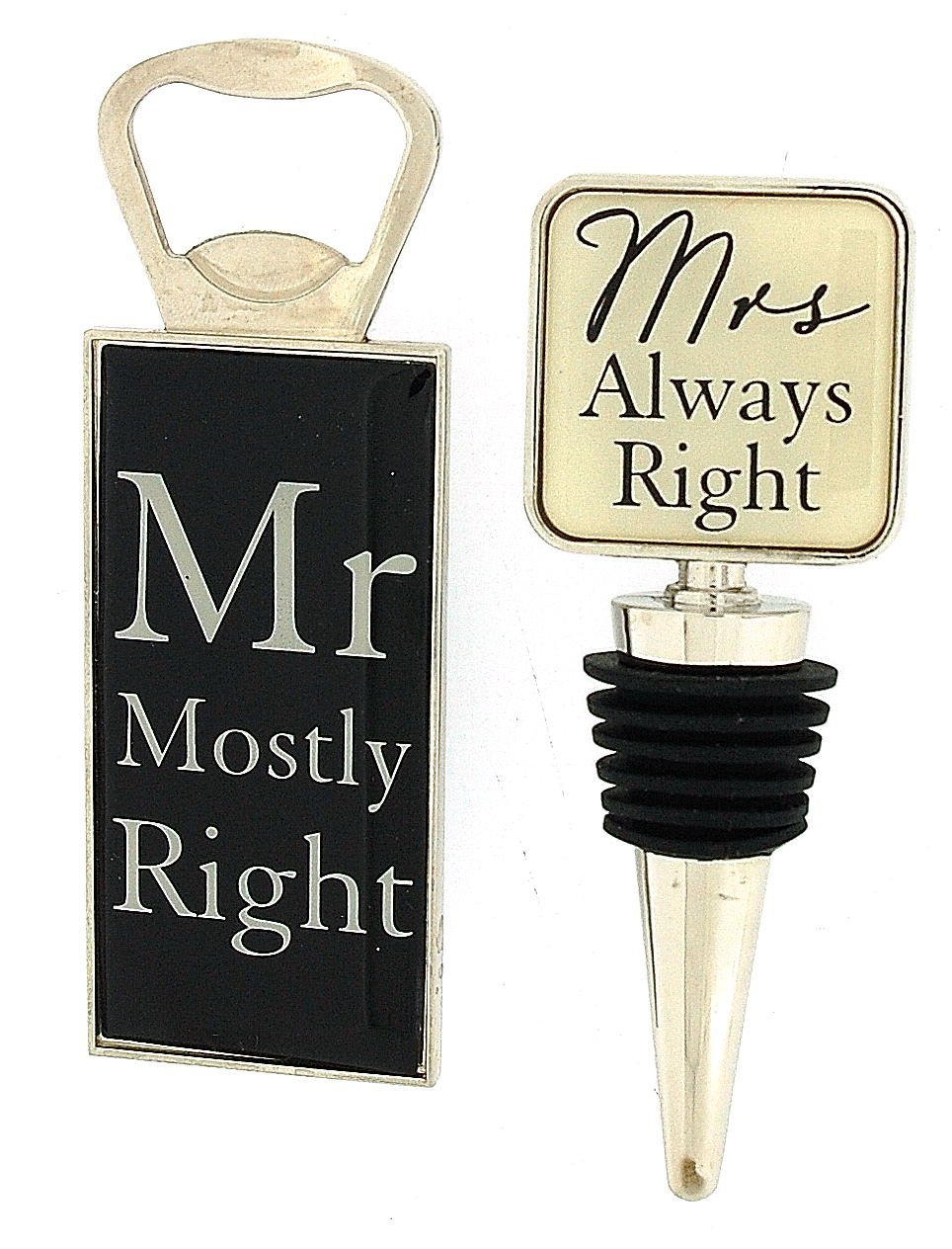 Amore Mr Mostly Right Bottle Opener & Mrs Always Right Bottle Stopper Wedding Gift Set By Juliana