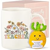Haclury Best Teacher Gifts Set for Women, Teacher Appreciation Gifts 11 OZ Coffee Cup Funny Positive Potato, 3 inch Knitted Wool Doll with Positive Card for Cheer Up