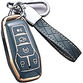 Cacacar for Ford Key Fob Cover with Keychain, Premium Soft TPU Full Protection Key Fob Case for Ford Fusion Mustang F150 Edge Explorer Lincoln MKZ MKC MKX Smart Remote Key Protector (Size B-Grey)
