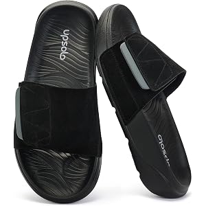 UPSOLO Men's Recovery Sandals with Arch Support, Adjustable Velcro Straps Wide Size, Open Toe Indoor Outdoor Sandals for Men