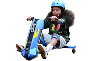 SAVEJOY Electric Go Kart for Kids Ages 6-12- 12V Drifting Go Cart Shift - 360° Spin, Twist Grip, Stepless Speed, Max 5 MPH, 3 Adjustable Seat, Music, Drift Kart for Rider up to 132 lbs, Blue