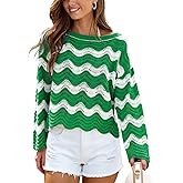 CUPSHE Women's Crochet Cover Up Long Sleeve Striped Beach Cover Up Top Summer Casual Knit Tops for Swimwear(Top Only)