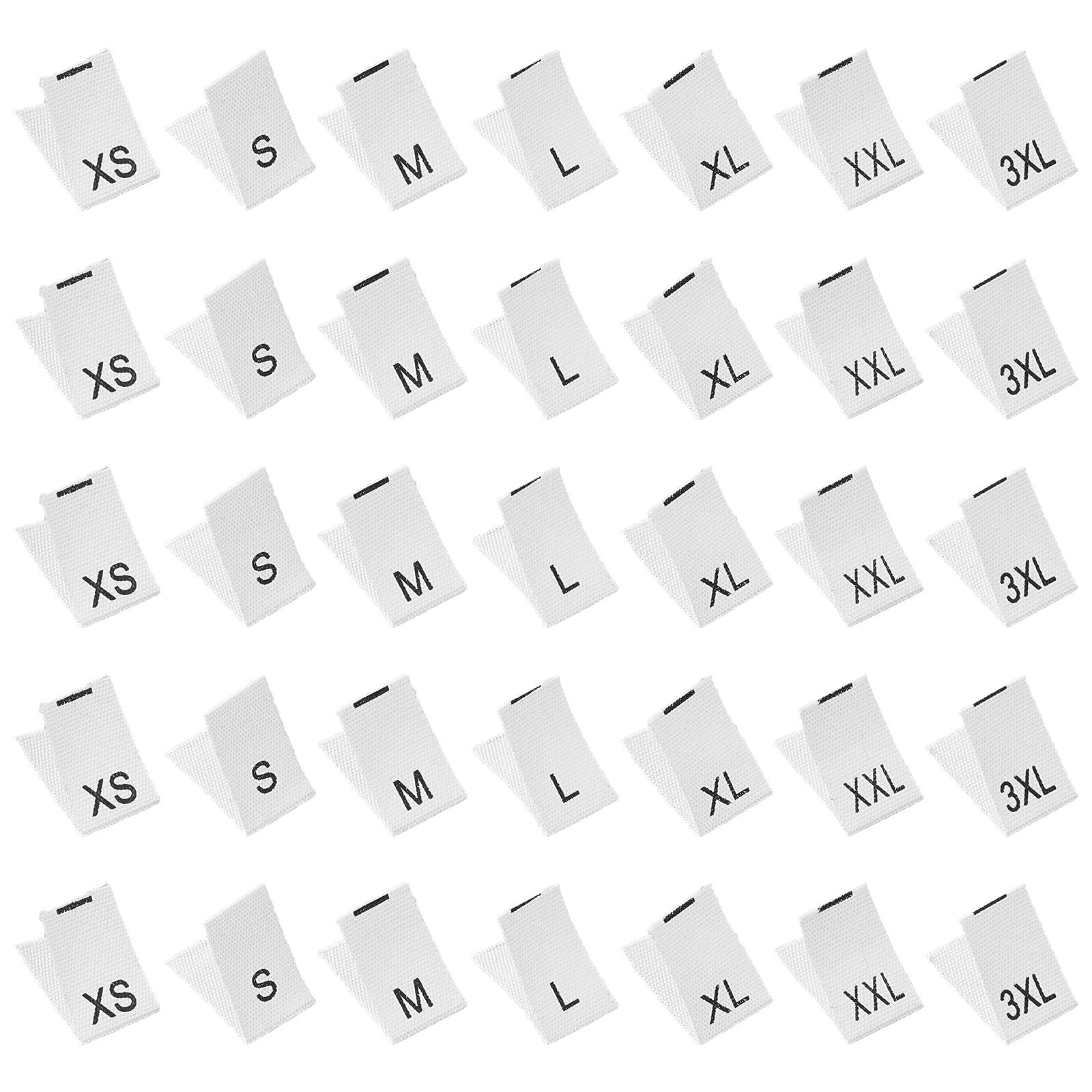 NBEADS 350 Pcs Adult Size Label, 7 Sizes Embroidered Label Labels Tags for Clothing Sewing Sew on Clothes, XS/S/M/L/XL/XXL/3XL, 42x13x0.2mm