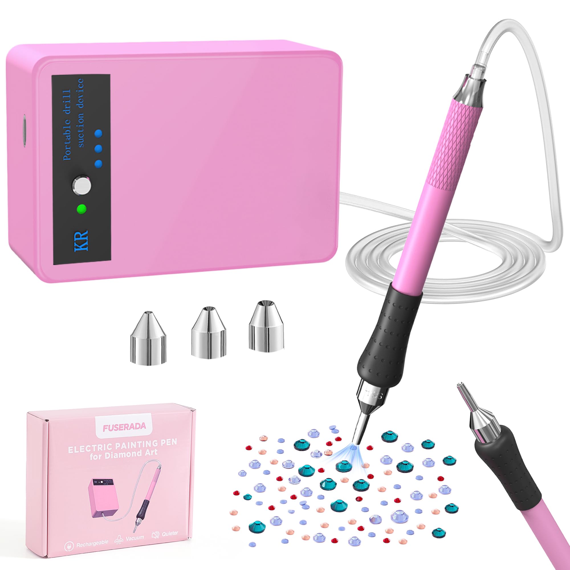 Photo 1 of 8PCS Electric Diamond Art Painting Pen Tool Set, Cordless Diamond Art Pens USB Rechargeable, Vacuum Diamond Art Kit with 4 Pen Tips for Diamond Beads 2.5mm-6.5mm, Diamond Art Accessories (Pink)
