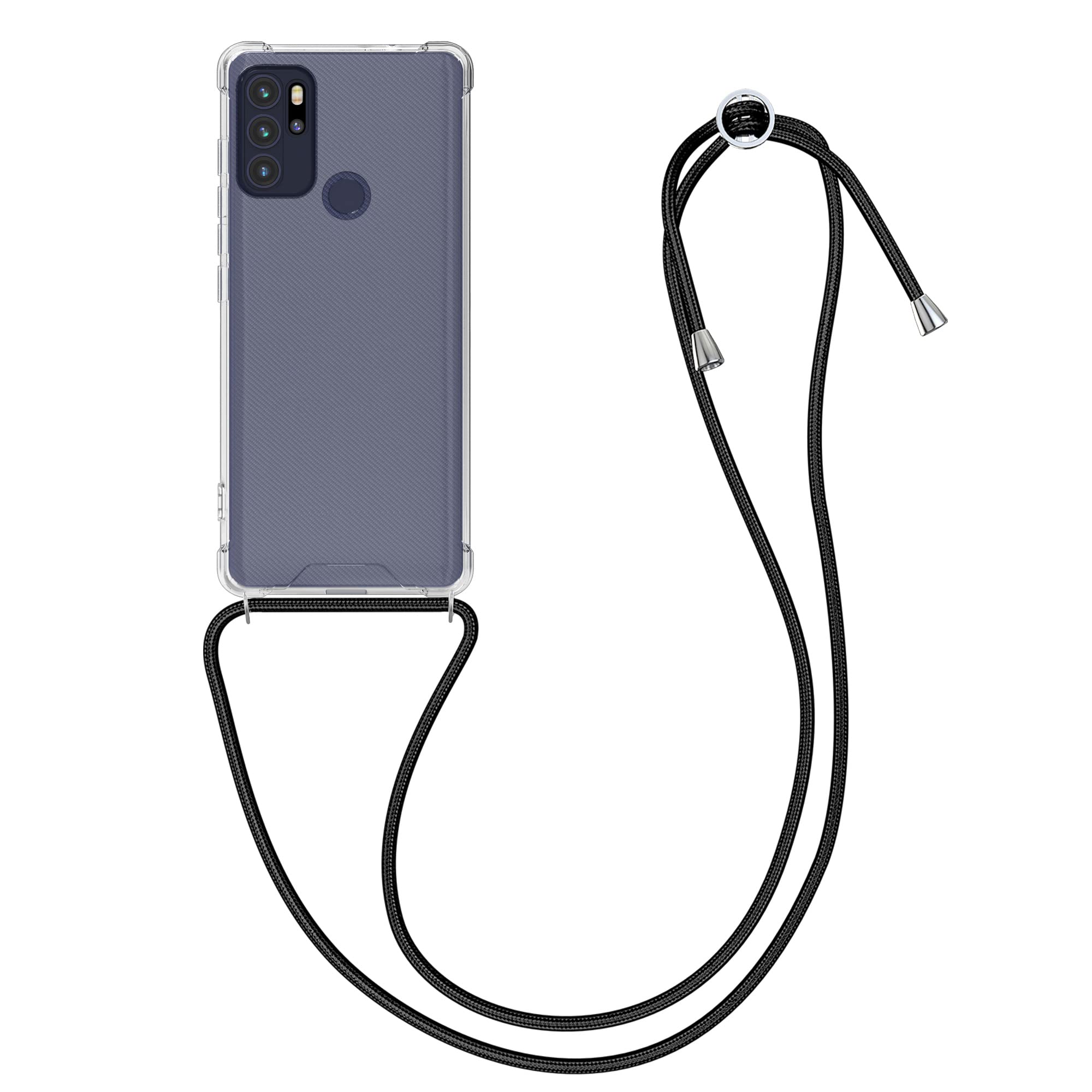 kwmobile Crossbody Case Compatible with Motorola Moto G60S Case - Clear TPU Phone Cover w/Lanyard Cord Strap - Black/Transparent