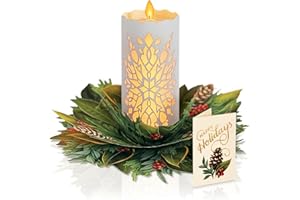 Freshcut Paper Light Up Pop Up Card, Light Up Holiday Candle with Lights, 3D Popup Christmas Cards, Holiday Card with Blank Notecard & Envelope