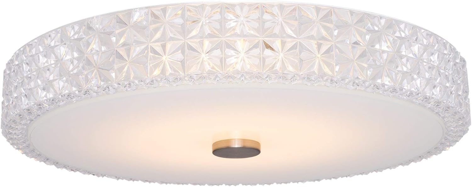 Kira Home Maxine 15" Modern Flush Mount Ceiling Light, Integrated 20W LED (120W eq.), Clear Crystal Style Shade + Round Glass Diffuser, 3000k Warm White Light, White Finish - - 