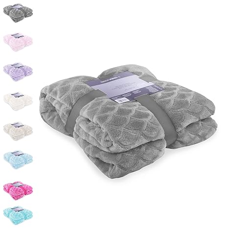 DecoKing 31957 Kuscheldecke 220x240 cm Microfaser Mikrofaser Decke Fleece kuschelig warm Fischschuppenmuster Fish Stahl grau anthrazit Grey Steel Sardi
