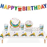 KatchOn, Rainbow Birthday Decorations - Huge Pack of 116, Serve 25 | Plates, Cups, Napkins and Banner for Rainbow Birthday Party Decorations | Bday Party Supplies, Colorful Bday Decoration
