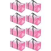 PANDA JOYS 8 Pack Extra Large Moving Bags with Zippers & Carrying Handles, Heavy-Duty Storage Tote for Space Saving Moving Storage, Fold Flat, Alternative to Box and Bin,Pink
