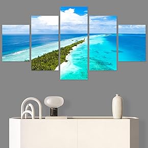 SIGNWIN 5 Panel Canvas Wall Art Aerial Beach...