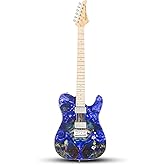 Leo Jaymz Stabilized Burl Wood Electric Guitar, 24 Frets Maple Neck &amp; Fingerboard, Double Humbucker Pickups, Chrome Hardware, Matte Neck &amp; Gloss Body (Blue)