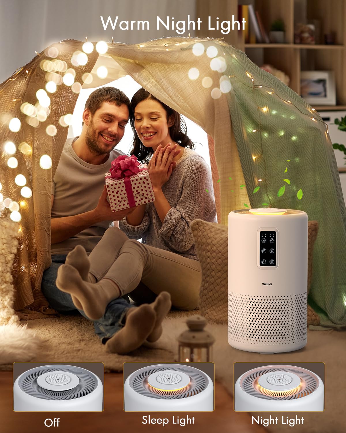 Air Purifiers for Home Large Room up to 1600ft², VEWIOR H13 True HEPA Air Purifier for Bedroom with night light, Fragrance Sponge, Sleep Mode, Timer, Lock, Air Cleaner for Wildfire Smoke Odor Dander