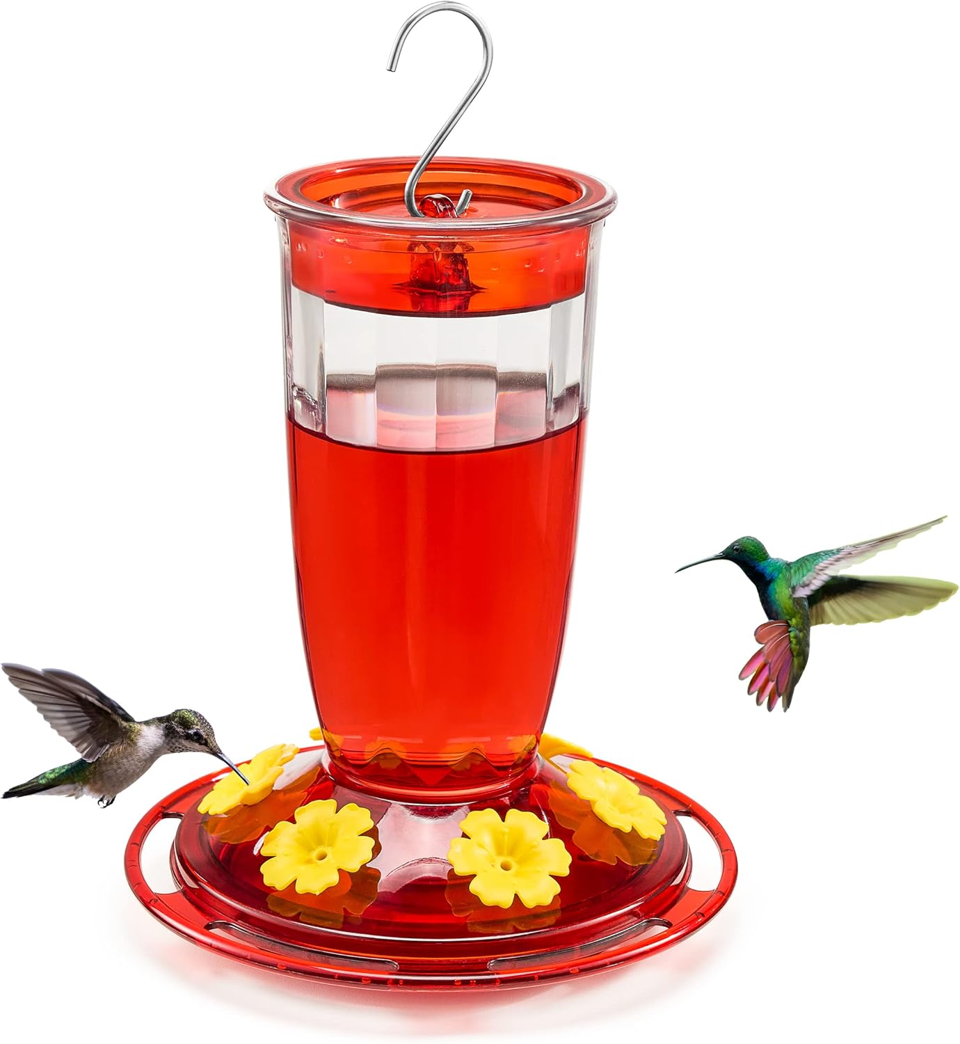 Backyard Birding & Wildlife - Kingsyard Hummingbird Feeder for Outdoors Hanging - 6 Bee Guard Feeding Ports & Built-in Ant Moat, Wild Bird Feeder for Outside Garden Yard Patio 16 Oz, Clear