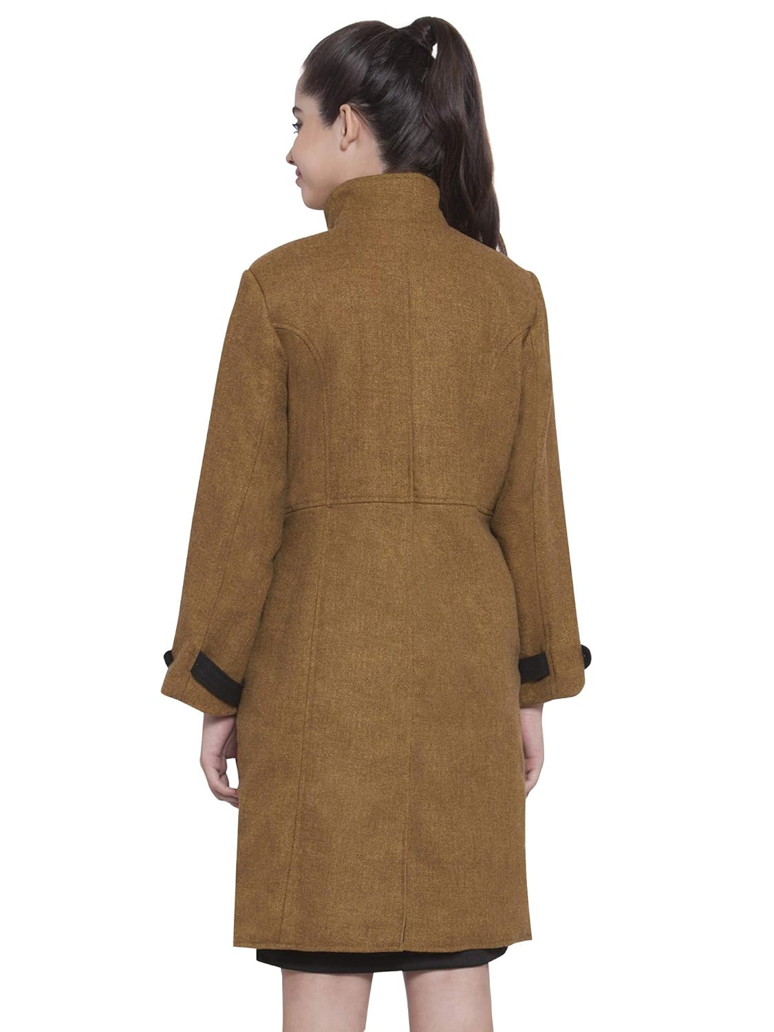 martini women mustard funnel collar pure wool coat
