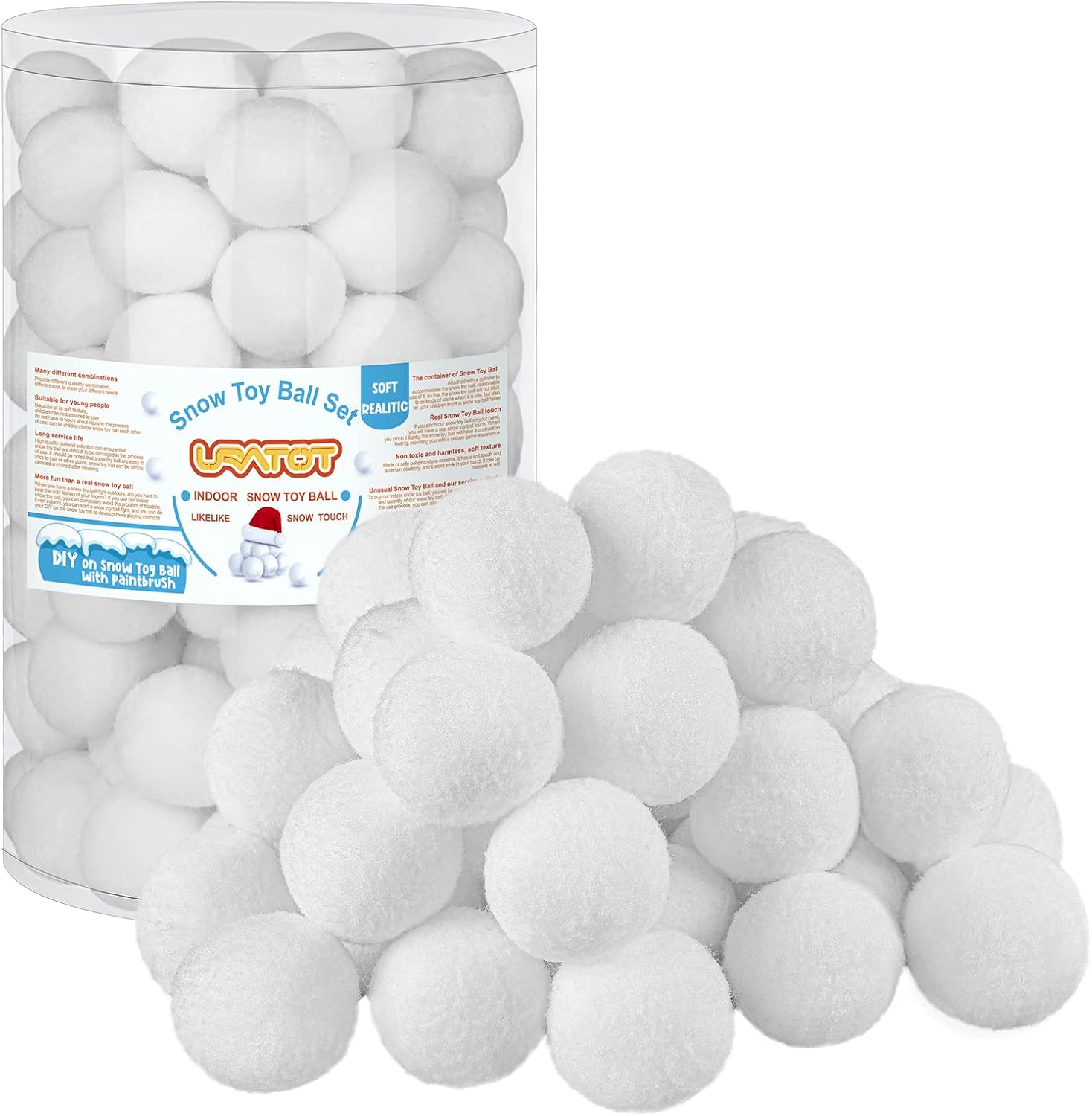 Artificial Snow - URATOT 120 Pack Snow Toy Balls for Kids Indoor, Plush Snow Fake Balls Soft Artificial Snow Fight Balls Set with Boxes for Winter Interactive Throwing Games