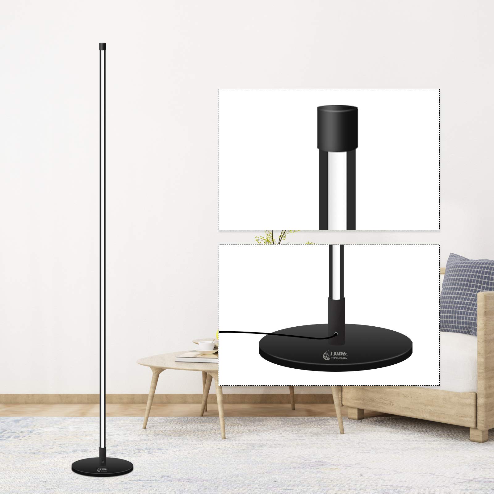 Modern Floor Lamp Led Standing Corner Lamp Black Decor Floor Lamps Contemporary Metal Floor Lamp for Living Room Bedrooms with Remote & Touch Control