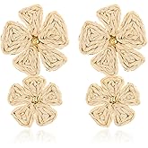 QLYOVWE Raffia Flower Earrings for Women Handmade Boho Straw Round Drop Earrings Tropical Colorful Floral Earring Summer Beach Vacation Jewelry