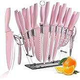 EUNA Knife Block Set, 19 PCS Kitchen Knife Set with Acrylic Block and Sharpener, German High-Carbon Stainless Steel Knife Sets with 6 Serrated Steak Knives, Bread Knife, Chef Knife, Rust-Proof