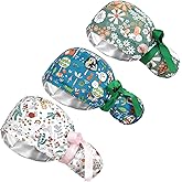 FADACHY Scrub Caps Women,Ponytail Holder Working Cap with Buttons Ribbon Tie for Laies,Surgical Nurse Cap Long Hair