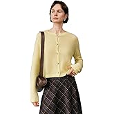 Women’s Silk-Cashmere Cardigan, Lightweight Soft Knit Round Neck Sweater, Button Front Elegant Layer for Spring & Fall